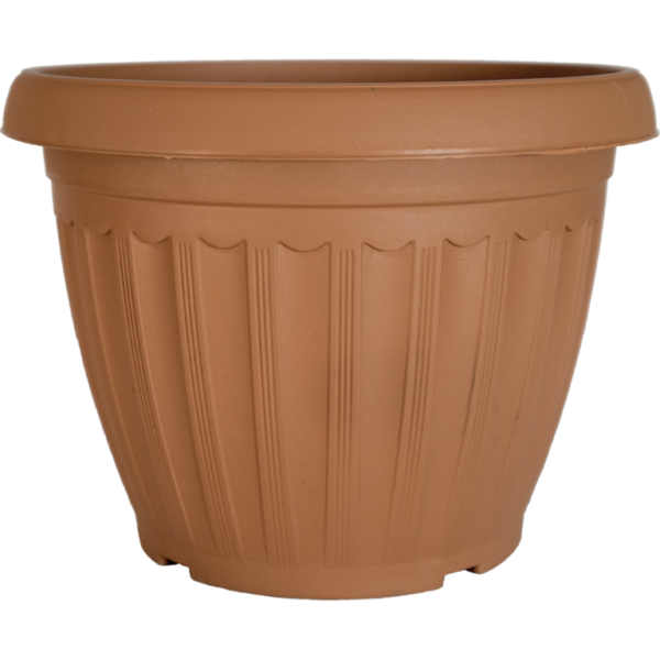 Round plastic planter 25cm by 19cm – Terracotta